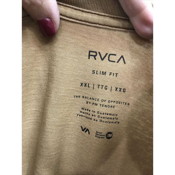 RVCA Shirt Men XXL Brown Pocket Tee Crew Neck Skate Surf Slim Fit Minimalist - Picture 6 of 9